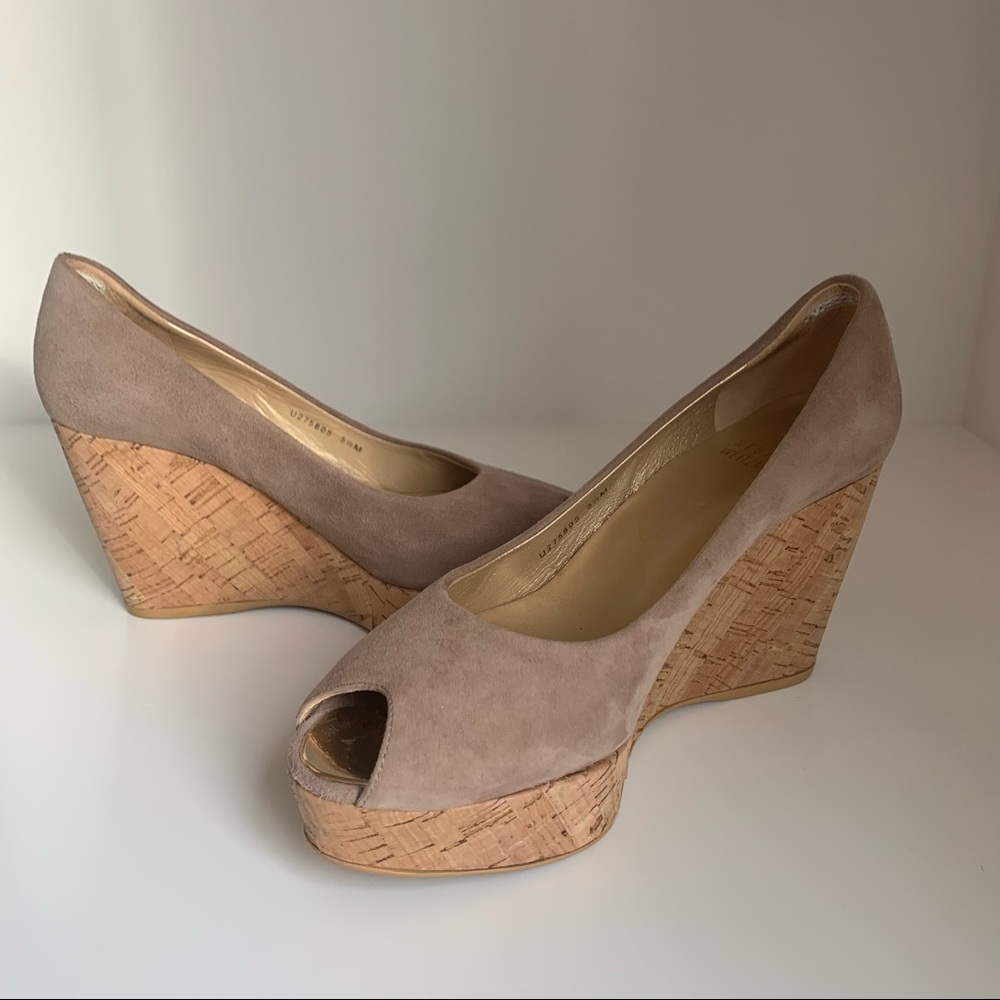Stuart Weitzman nude suede wedge size 51/2